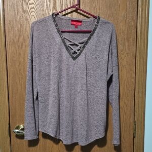 Jennifer Lopez Heathered Lilac Gray Long Sleeve Top